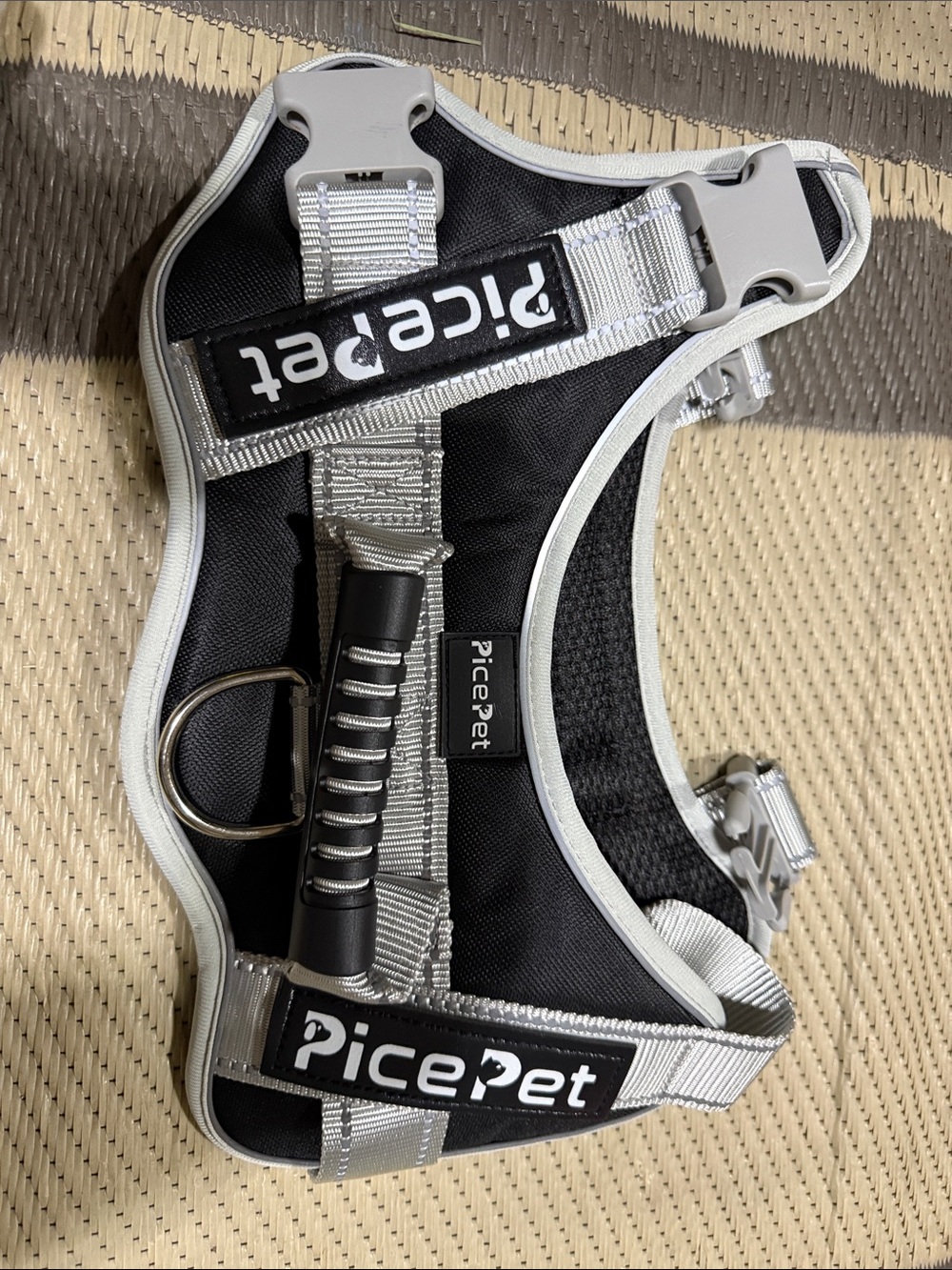 PicePet Large Reflective Black Silver Dog Harness